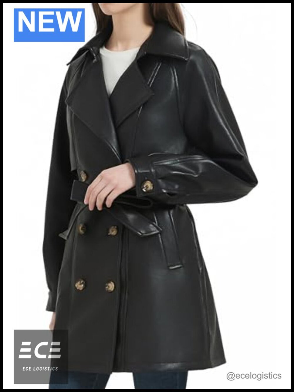 Faux Leather Mid Length Trench Coat Relaxed Fit Long Jacket